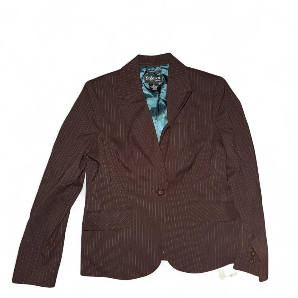 Style & Co Pinstripe Blazer Brown 8P Professional Office Work Business Casual